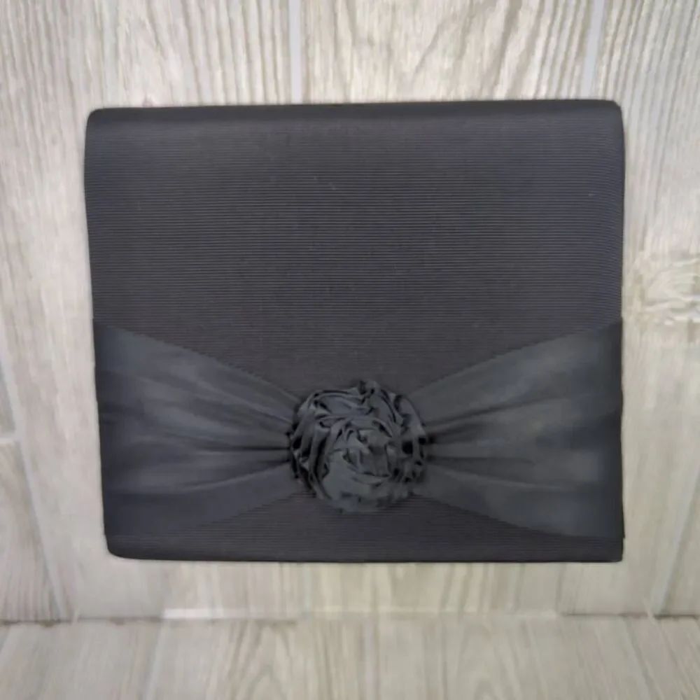 Carolyne Barton Night Crossbody Shoulder Purse Black Satin Flower Front Ribbon